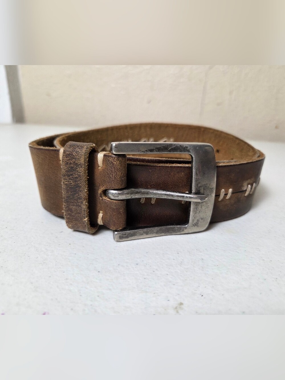 Fossil Leather Belt Brown Size 32 Square Buckle